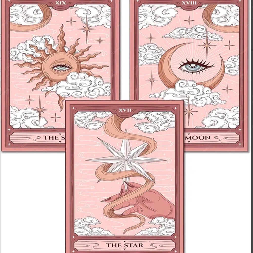 Pink Tarot Card Art Print Set - Sun Moon Star